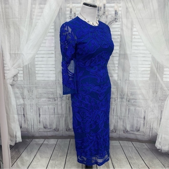 JS Collections Size 2 Sheath Royal Blue 3/4 Sleeve Round Neck Dress Formal NWOT - Picture 6 of 13